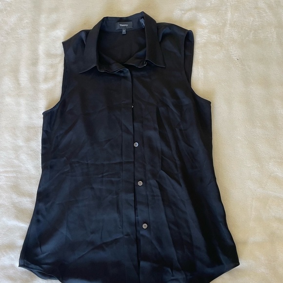 Theory Women's Black Button Down Silk Sleeveless Shirt - Picture 1 of 7